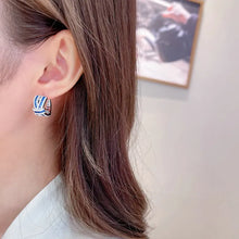 Load image into Gallery viewer, Gorgeous White and Blue Circlet Bowtie Stud Earrings for Girls Gift

