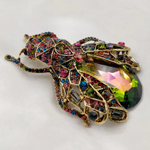 Load image into Gallery viewer, Stunning Red Rainbow Colored Rhinestone Cicada Brooch Beetle Pin
