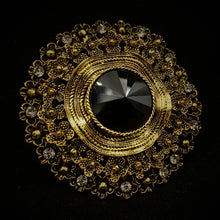 Load image into Gallery viewer, Antique Style Black Large Glass Stone Round Sash Brooch Pin Art Nouveau Jewelry
