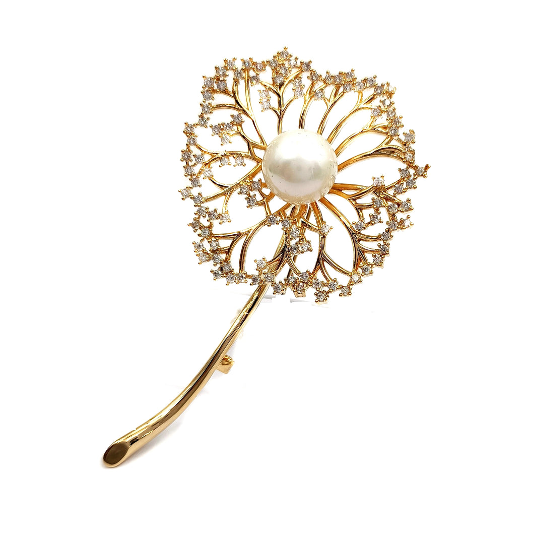 Gorgeous Gold Tone Mother of Pearl & Zircon Accent Dandelion Brooches Pins