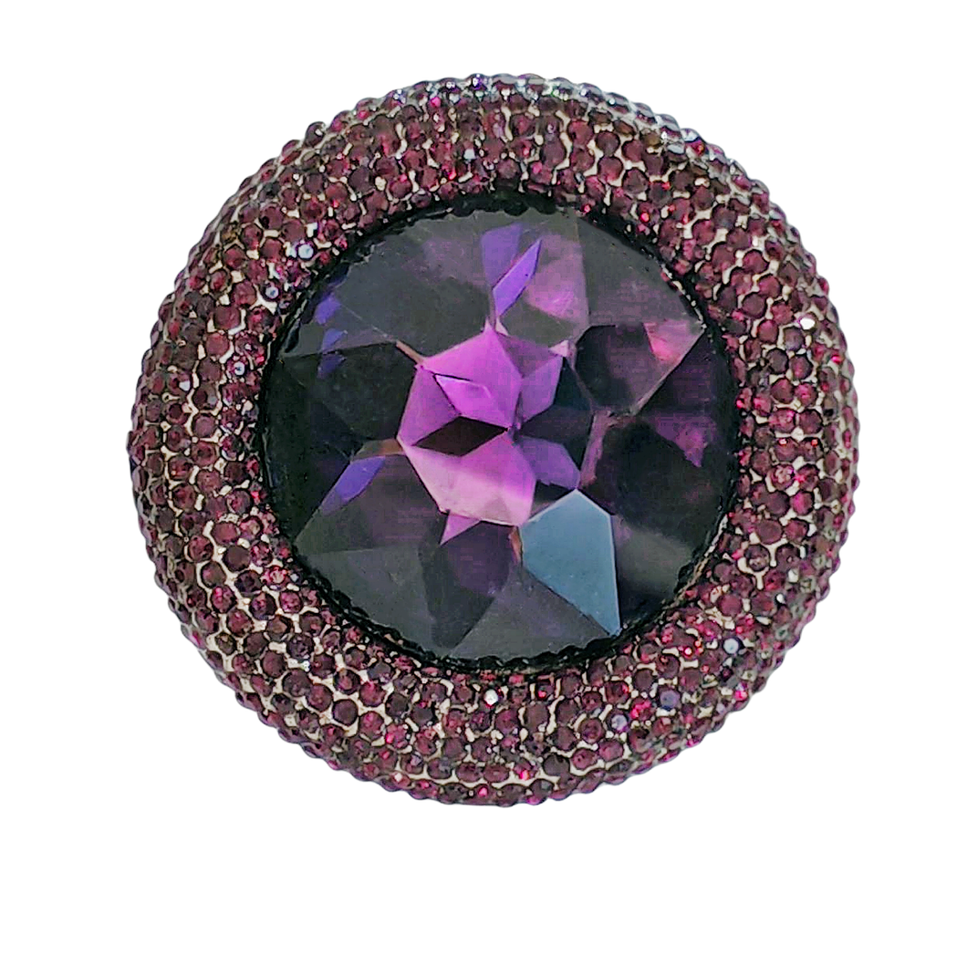 Jewelblings Vintage Art Deco Dark Purple Faceted Cut Round Shaped Broach and Pin Round Stone Jewelry for Women Girl Costume Gift Mother'Day