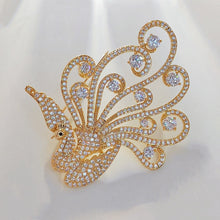 Load image into Gallery viewer, Jewelblings Sparkling Elegant Gold Tone Round CZ Stone Accent Peacock Brooch Pin Bird Animal Jewelry for Women Coat Suit Sweater Dress Shawl
