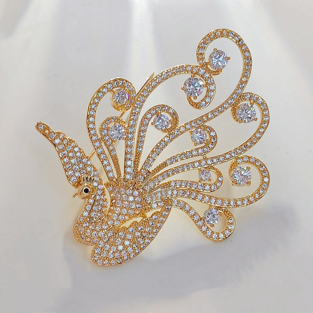 Jewelblings Sparkling Elegant Gold Tone Round CZ Stone Accent Peacock Brooch Pin Bird Animal Jewelry for Women Coat Suit Sweater Dress Shawl
