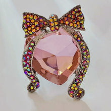 Load image into Gallery viewer, Jewelblings Designer Fashion Rainbow Colored Ribbon Bow &amp; Girl Head Brooch Pin with Pink Stone Accent Beauty Profile Jewelry for Women Dress
