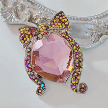 Load image into Gallery viewer, Jewelblings Designer Fashion Rainbow Colored Ribbon Bow &amp; Girl Head Brooch Pin with Pink Stone Accent Beauty Profile Jewelry for Women Dress
