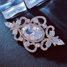 Load image into Gallery viewer, Jewelblings Victorian Vintage Glitter Opens Scroll Patsey Foiled Oval Stone Broach Pin Art Deco Jewelry for Women Wedding Bridal Accessory
