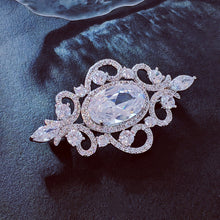 Load image into Gallery viewer, Jewelblings Victorian Vintage Glitter Opens Scroll Patsey Foiled Oval Stone Broach Pin Art Deco Jewelry for Women Wedding Bridal Accessory
