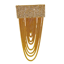 Load image into Gallery viewer, Jewelblings Hip-hop Fashion Inspiration Wide Crystal Pave Bar and Golden Link Chain Drop Brooches Badge Pins for Unisex Base Cloth Accessory
