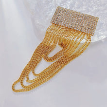 Load image into Gallery viewer, Jewelblings Hip-hop Fashion Inspiration Wide Crystal Pave Bar and Golden Link Chain Drop Brooches Badge Pins for Unisex Base Cloth Accessory
