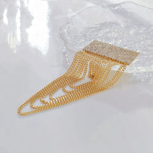 Load image into Gallery viewer, Jewelblings Hip-hop Fashion Inspiration Wide Crystal Pave Bar and Golden Link Chain Drop Brooches Badge Pins for Unisex Base Cloth Accessory

