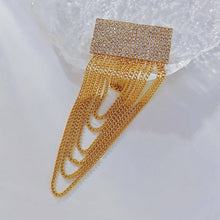 Load image into Gallery viewer, Jewelblings Hip-hop Fashion Inspiration Wide Crystal Pave Bar and Golden Link Chain Drop Brooches Badge Pins for Unisex Base Cloth Accessory
