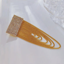 Load image into Gallery viewer, Jewelblings Hip-hop Fashion Inspiration Wide Crystal Pave Bar and Golden Link Chain Drop Brooches Badge Pins for Unisex Base Cloth Accessory
