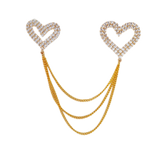 Load image into Gallery viewer, Fancy Design Two Sweet  Heart Link Gold Chain Tassel Lapel Pin
