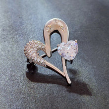 Load image into Gallery viewer, Jewelblings Celebrity Style Opens Silver Metallic and Clear CZ Love Heart Brooches Pins with Stars Accent Birthday Party Festival Accessory
