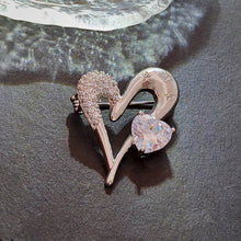 Load image into Gallery viewer, Jewelblings Celebrity Style Opens Silver Metallic and Clear CZ Love Heart Brooches Pins with Stars Accent Birthday Party Festival Accessory
