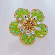 Load image into Gallery viewer, Jewelblings Delightful Gold Tone AB Crystal Accent Green Flower Pins Brooch for Costume Cothes Sweater Coat Special Gift Anniversary Jewelry
