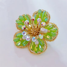 Load image into Gallery viewer, Jewelblings Delightful Gold Tone AB Crystal Accent Green Flower Pins Brooch for Costume Cothes Sweater Coat Special Gift Anniversary Jewelry

