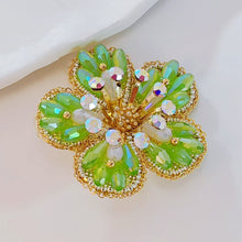Load image into Gallery viewer, Jewelblings Delightful Gold Tone AB Crystal Accent Green Flower Pins Brooch for Costume Cothes Sweater Coat Special Gift Anniversary Jewelry
