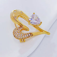 Load image into Gallery viewer, Retro Vintage Gold Metal and Cubic Zircon Love Heart Broaches Pins Valentine’s Day Gift Dancing Ball Prom Formal Events Jewelry
