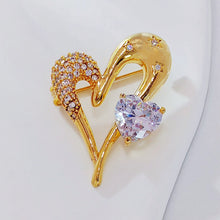 Load image into Gallery viewer, Retro Vintage Gold Metal and Cubic Zircon Love Heart Broaches Pins Valentine’s Day Gift Dancing Ball Prom Formal Events Jewelry
