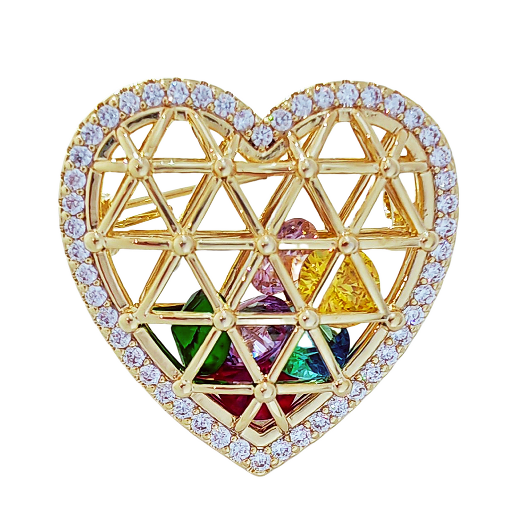 Jewelblings Gorgeous Golden Metallic Woven Hollow Heart Shaped Cage with Shaked Colored Stones Romance Valentine’s Day Dinner Gift Jewelry