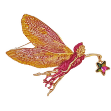 Load image into Gallery viewer, Jewelblings Delightful Gold Tone Pink Enamel Fairy Brooch with Star Vintage Birthday Church Formal Jewelry for Women Ladies Mother Grandmom
