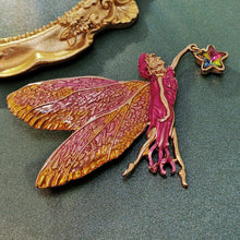 Load image into Gallery viewer, Jewelblings Delightful Gold Tone Pink Enamel Fairy Brooch with Star Vintage Birthday Church Formal Jewelry for Women Ladies Mother Grandmom

