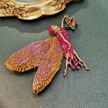 Load image into Gallery viewer, Jewelblings Delightful Gold Tone Pink Enamel Fairy Brooch with Star Vintage Birthday Church Formal Jewelry for Women Ladies Mother Grandmom
