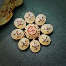 Load image into Gallery viewer, Jewelblings Elegancy Golden Beads White Enamel Round Flower Brooches Pins Decoration DIY Project Business Suit Formal Dress Gown Accessory
