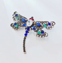 Load image into Gallery viewer, Jewelblings Vintage Red Eyes Green Blue Crystal Filigree Dragonfly Brooches Pins Statement Insect Jewelry
