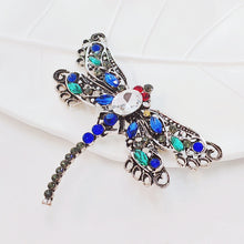 Load image into Gallery viewer, Jewelblings Vintage Red Eyes Green Blue Crystal Filigree Dragonfly Brooches Pins Statement Insect Jewelry
