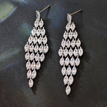 Load image into Gallery viewer, Jewelblings Luxury Chandelier Style Full Marquise Stones Tassel Long Rhombus Shaped Drop Earrings Geometrical Affairs Event Gala Jewelry
