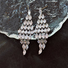 Load image into Gallery viewer, Jewelblings Luxury Chandelier Style Full Marquise Stones Tassel Long Rhombus Shaped Drop Earrings Geometrical Affairs Event Gala Jewelry
