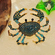 Load image into Gallery viewer, Whimsical Blue Queen Crab Pin Brooch Ocean Crustacean Jewelry

