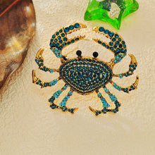 Load image into Gallery viewer, Whimsical Blue Queen Crab Pin Brooch Ocean Crustacean Jewelry
