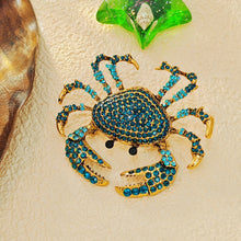 Load image into Gallery viewer, Whimsical Blue Queen Crab Pin Brooch Ocean Crustacean Jewelry
