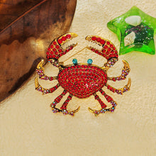 Load image into Gallery viewer, Shimmering Oversize Red Crystal Crab Brooch Beach Animal Jewelry
