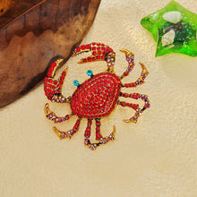 Load image into Gallery viewer, Shimmering Oversize Red Crystal Crab Brooch Beach Animal Jewelry
