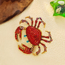 Load image into Gallery viewer, Shimmering Oversize Red Crystal Crab Brooch Beach Animal Jewelry
