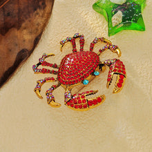Load image into Gallery viewer, Shimmering Oversize Red Crystal Crab Brooch Beach Animal Jewelry
