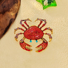 Load image into Gallery viewer, Shimmering Oversize Red Crystal Crab Brooch Beach Animal Jewelry
