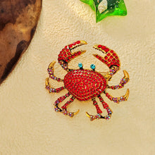 Load image into Gallery viewer, Shimmering Oversize Red Crystal Crab Brooch Beach Animal Jewelry
