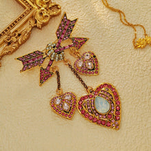 Load image into Gallery viewer, Vintage Statement Pink Cupid Arrow &amp; Trio Heart Drop Brooch Pin
