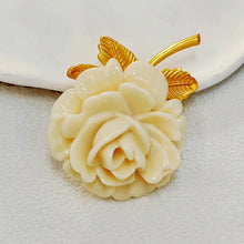 Load image into Gallery viewer, Romance Vintage Ivory Resin Rose Brooch with Gold Leaf Detail Sweet Jewelry
