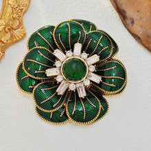 Load image into Gallery viewer, Impressive Two-tiered Green Enamel Flower Brooch with Gold Detail
