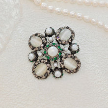 Load image into Gallery viewer, Vintage Green Crystal Accent Imitated White Opal MALTESE Cross Brooch Pin
