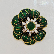Load image into Gallery viewer, Impressive Two-tiered Green Enamel Flower Brooch with Gold Detail
