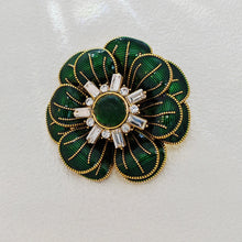 Load image into Gallery viewer, Impressive Two-tiered Green Enamel Flower Brooch with Gold Detail

