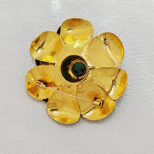 Load image into Gallery viewer, Impressive Two-tiered Green Enamel Flower Brooch with Gold Detail
