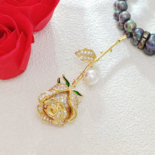 Load image into Gallery viewer, Romance Long Stem Golden Zircon Rose Bud Brooch Pin Gift Jewelry
